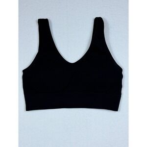 Aerie Ribbed Seamless V Neck Sports Bra Black M Medium Workout Yoga